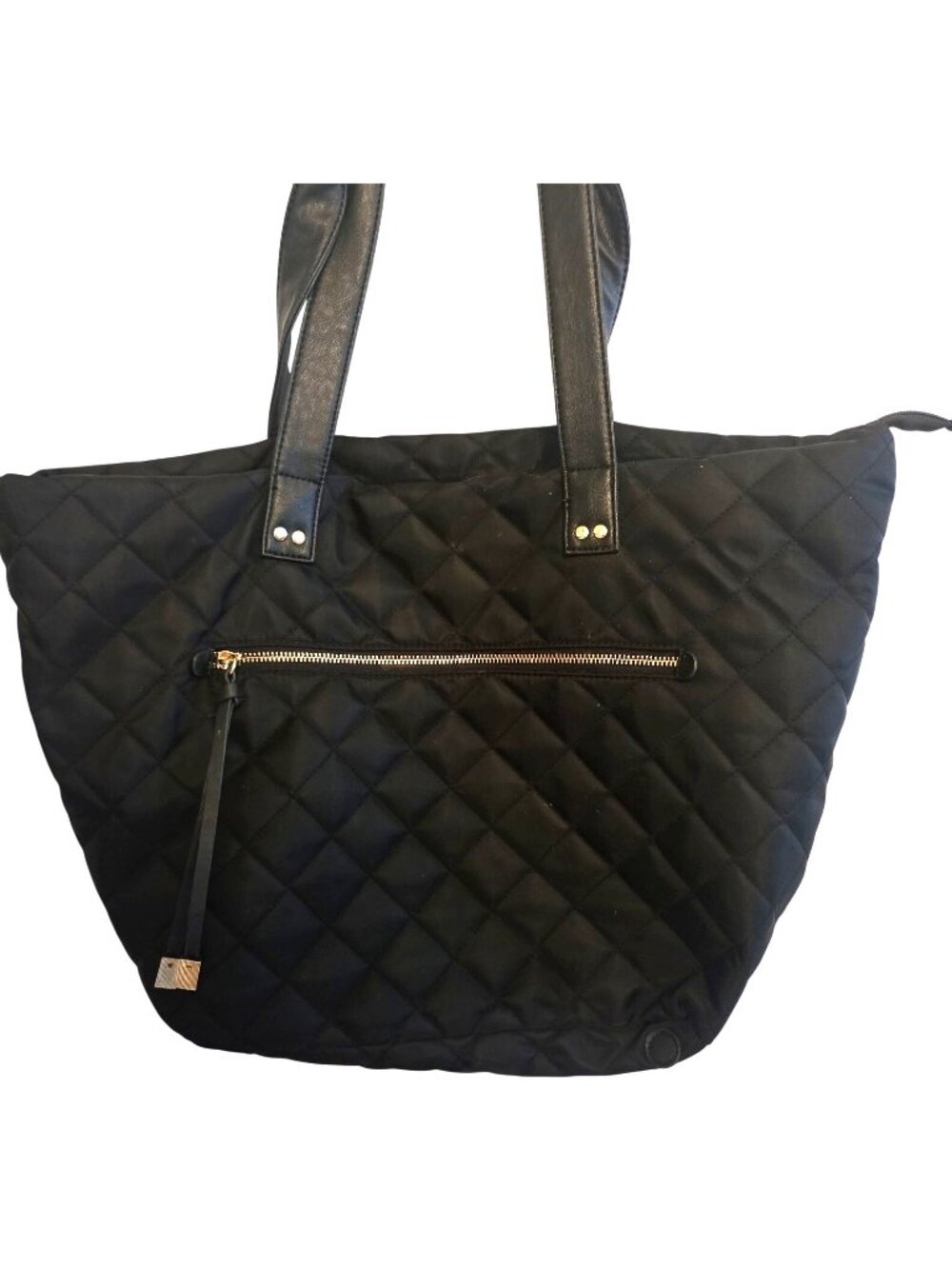 Black Nylon Tote Bag Purse Quilted Zippered Olivia & Joy Large Clean